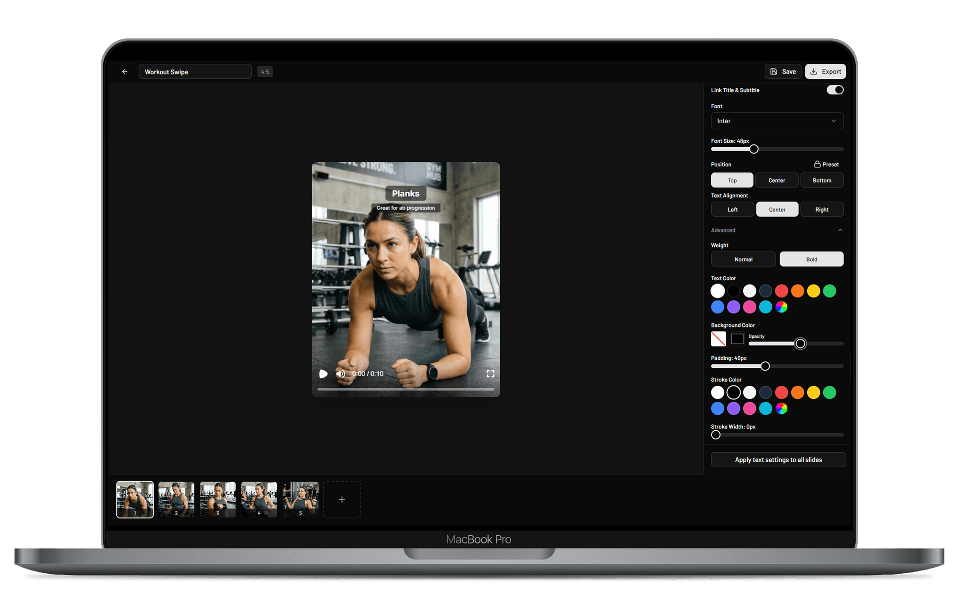 Swipes carousel editor